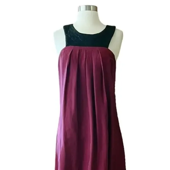 AS BY DF Silk Dress Leather Top Trim Sleeveless Burgundy Ombre Hi - Lo  Medium